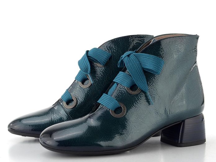 Hispanitas lakovaný šněrovací kotník na podpatku Varsovia teal HI265052