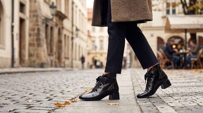 Hispanitas lakovaný šněrovací kotník na podpatku Varsovia black HI265052