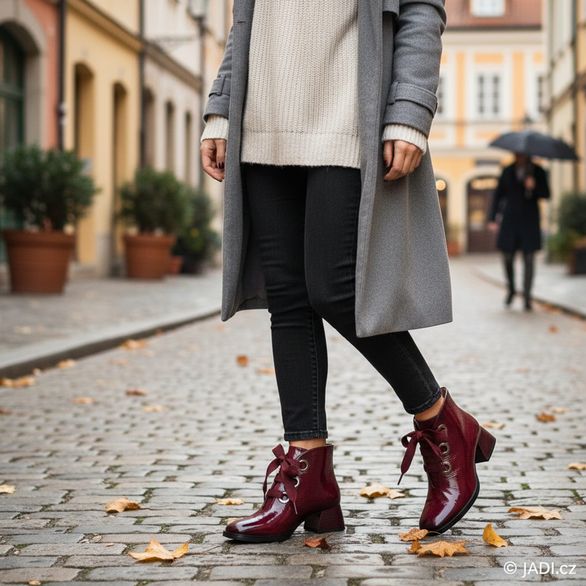 Hispanitas lakovaný šněrovací kotník na podpatku Marsella wine HI254326