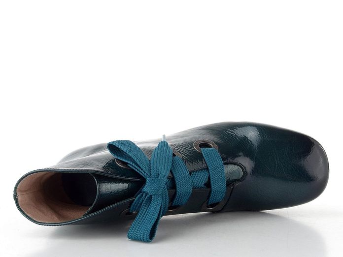 Hispanitas lakovaný šněrovací kotník na podpatku Varsovia teal HI265052